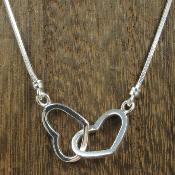 Jewelry - 14" Sterling Silver Double Locking Hearts Necklace Vintage